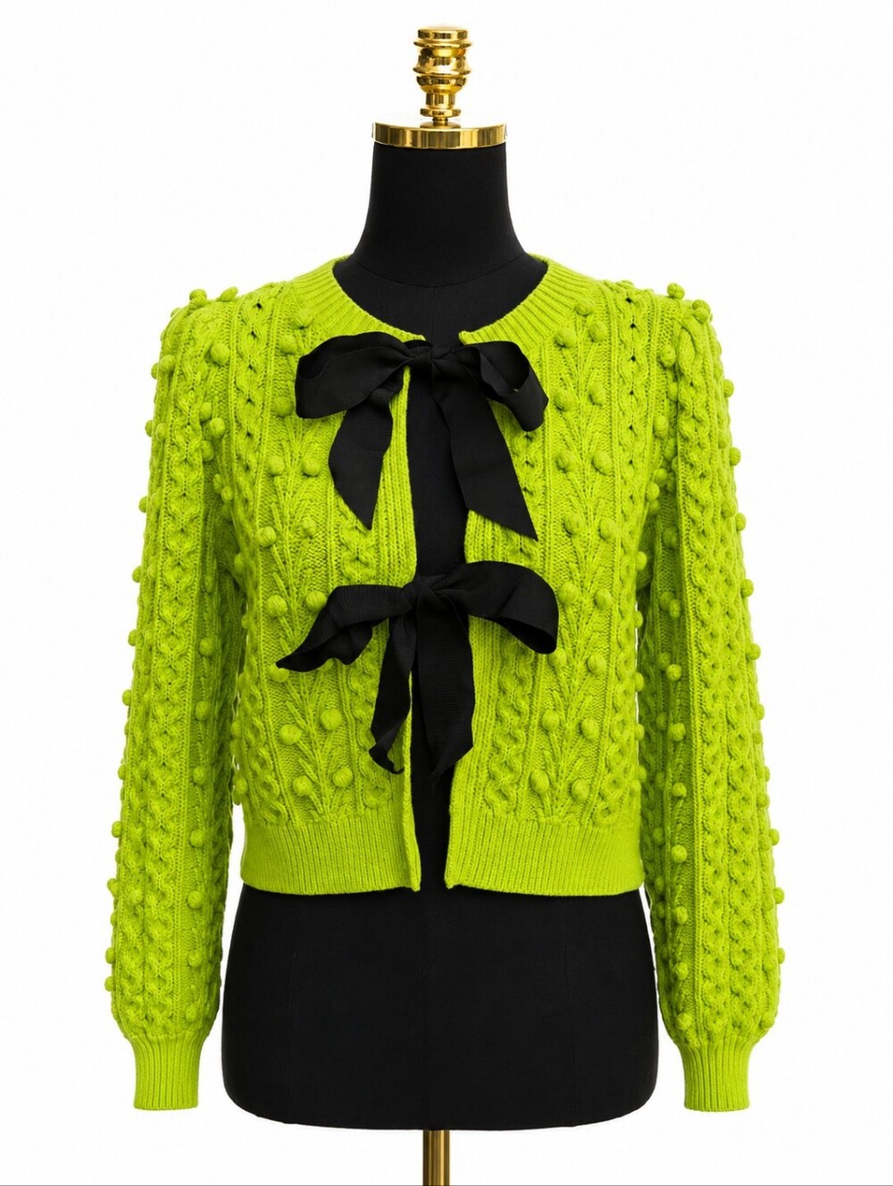 Alice + Olivia Lime Green Kitty Bow Puff Sleeve Cardigan M - Picture 3 of 14
